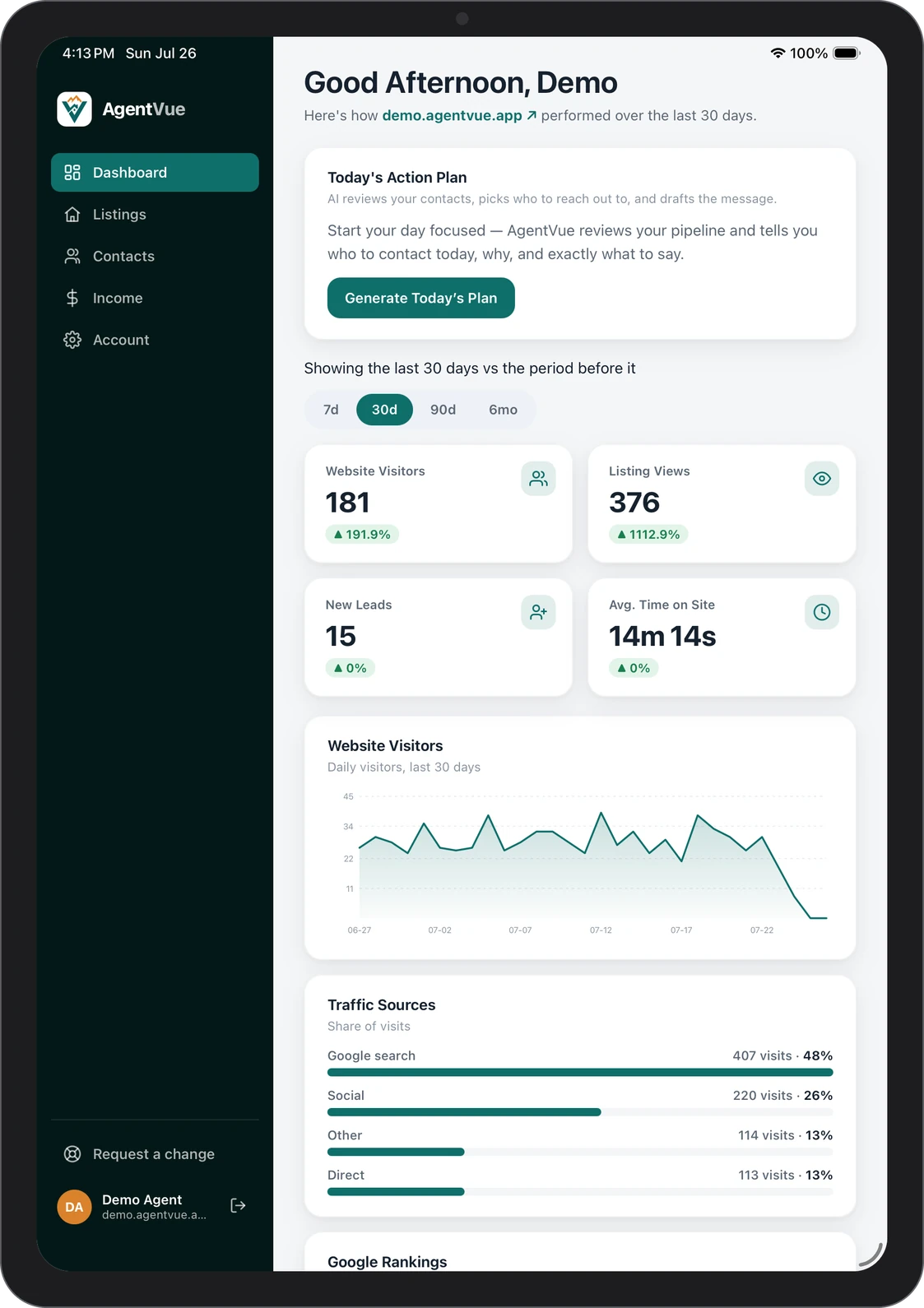 AgentVue dashboard on an iPad