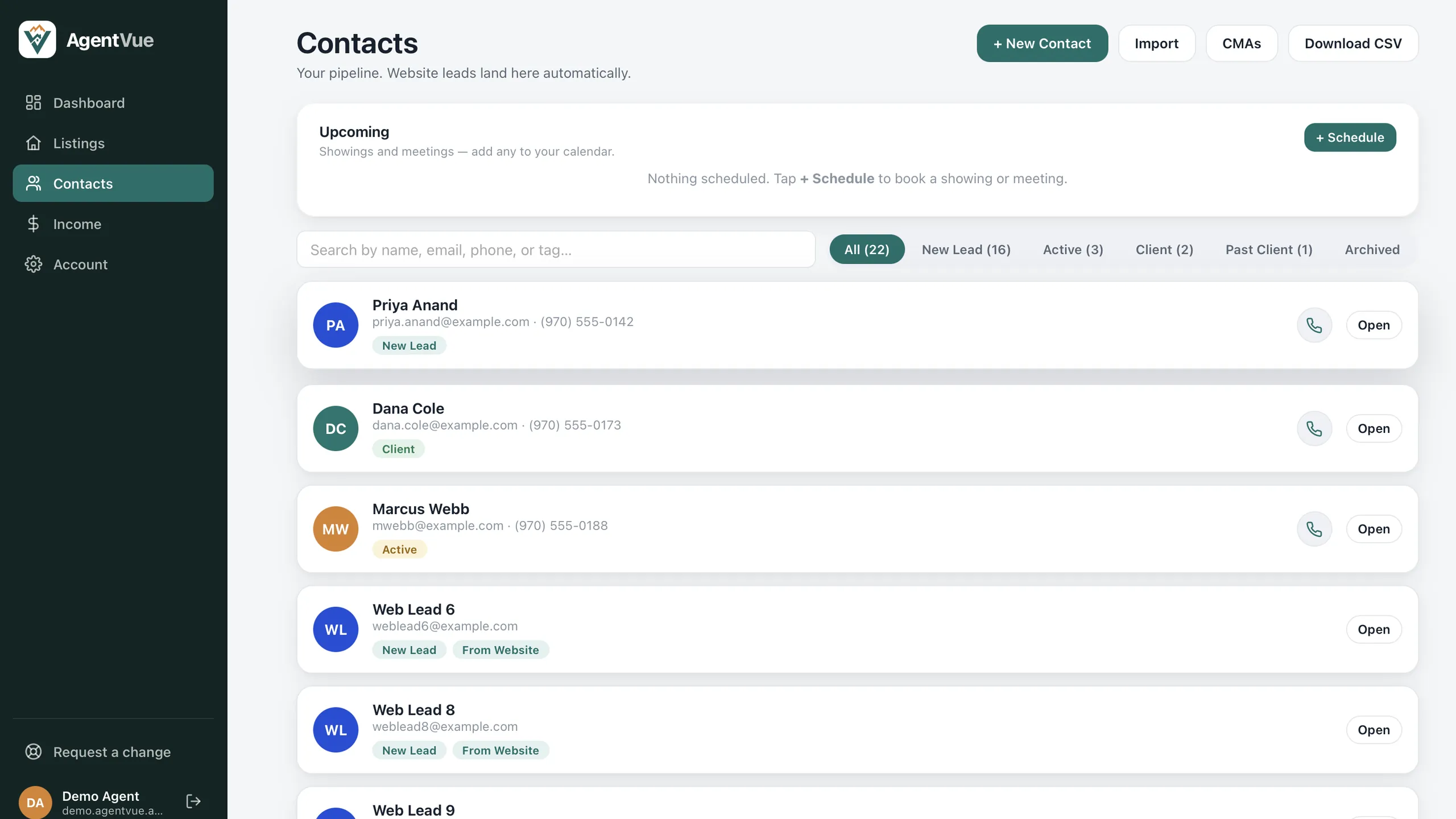 AgentVue contacts pipeline